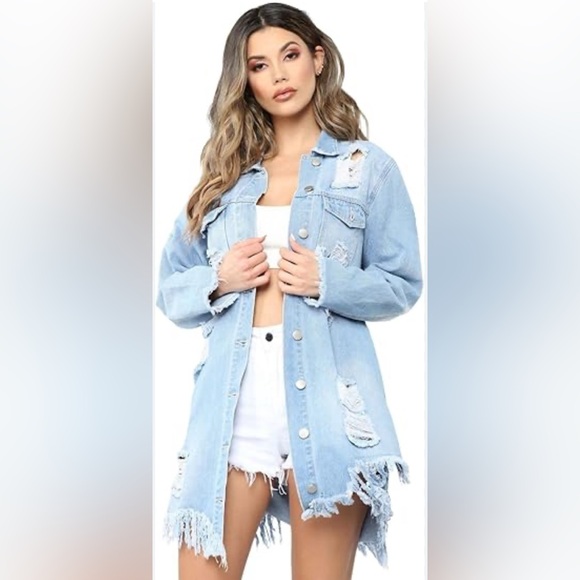 jeans jaket Jackets & Blazers - Women's Distressed Light Blue Denim Jacket